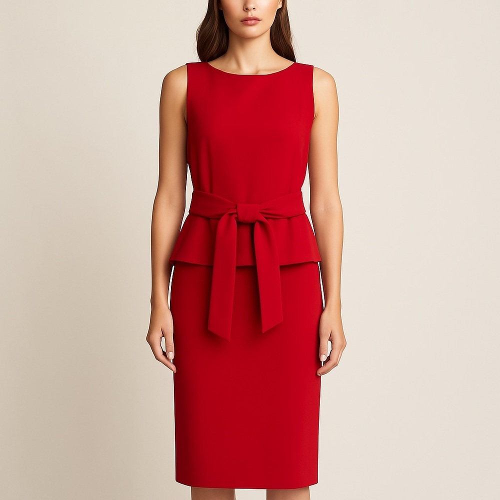 Luxe YL by Yair Red Sheath Dress with Peplum - Vintage Bloomingdale's Size 8